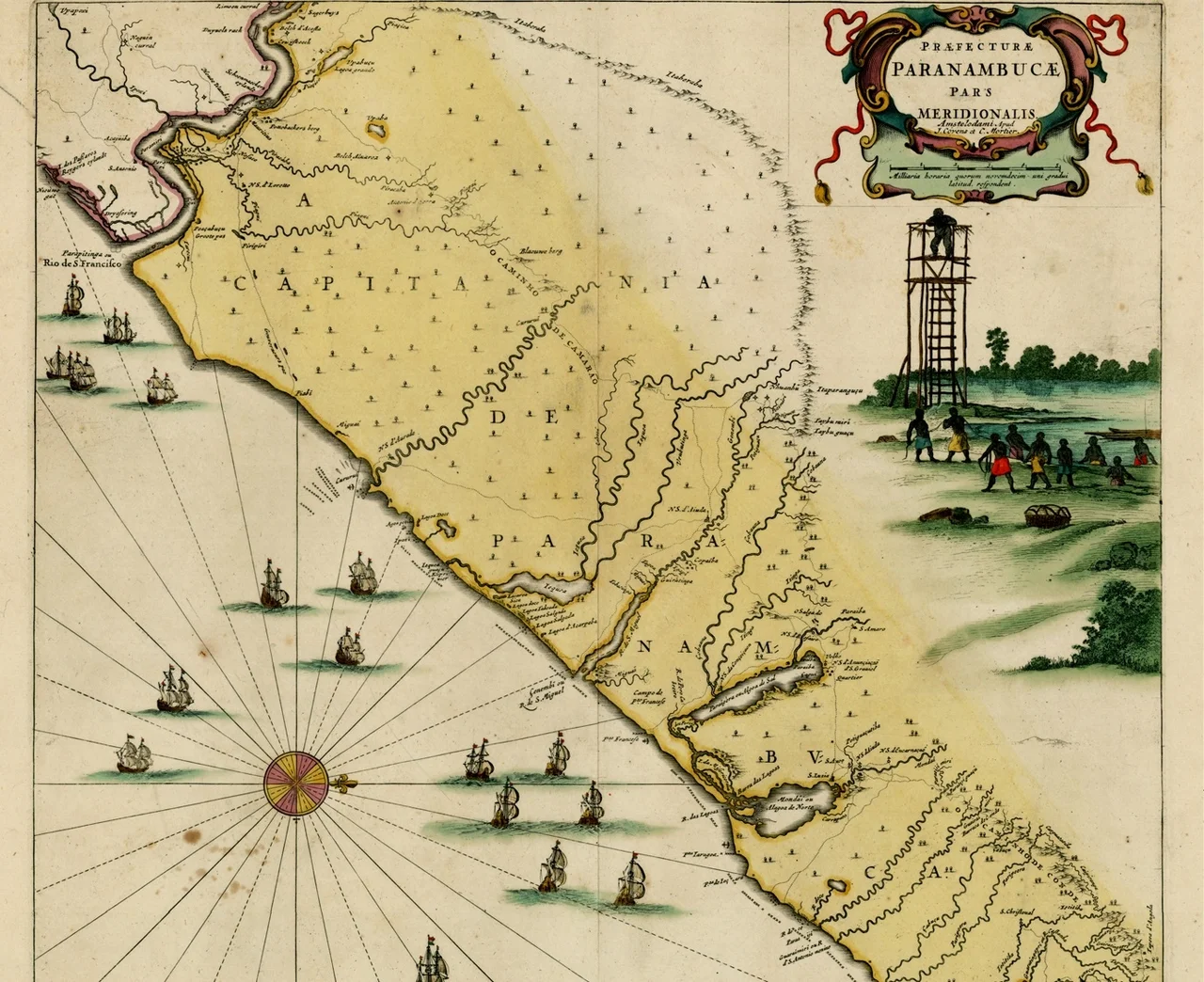 Parte sul da Capitania de Pernambuco, com representação do Quilombo dos Palmares.