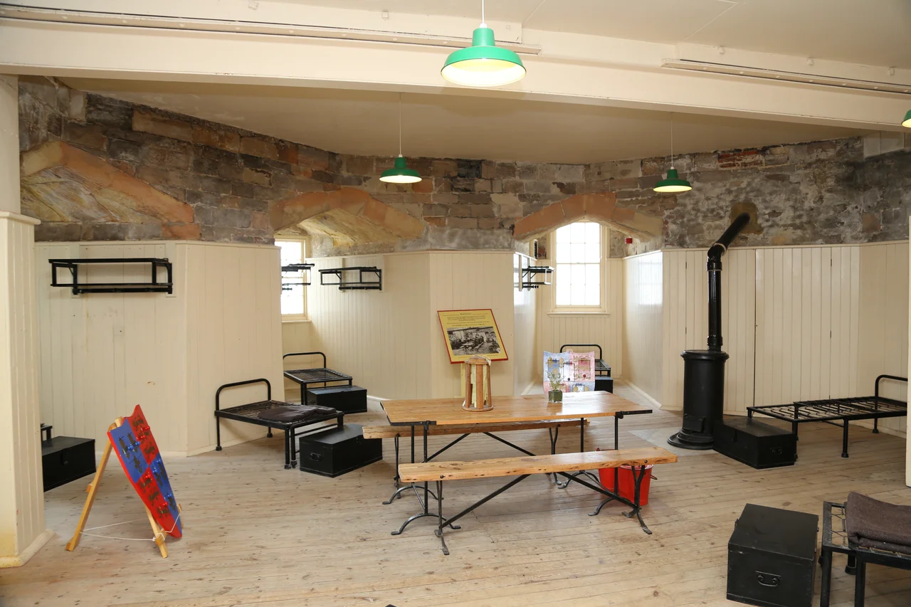 Photo of the first floor barracks in Calshot castle. It was designed to hold 11 people.