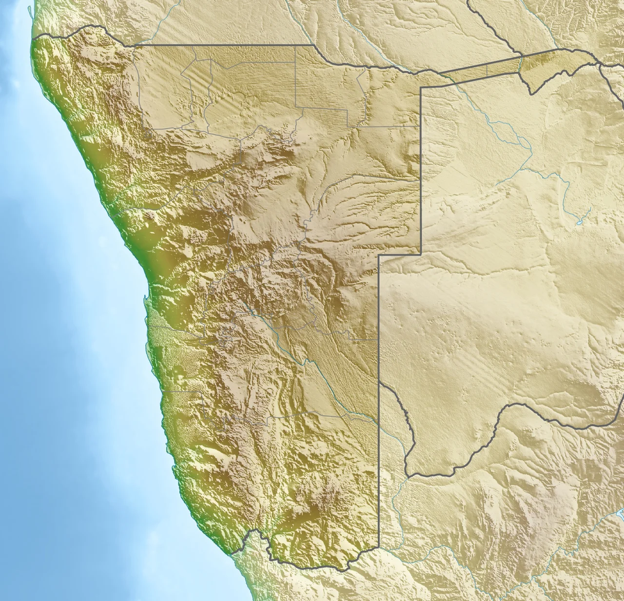 Physical location map of Namibia
